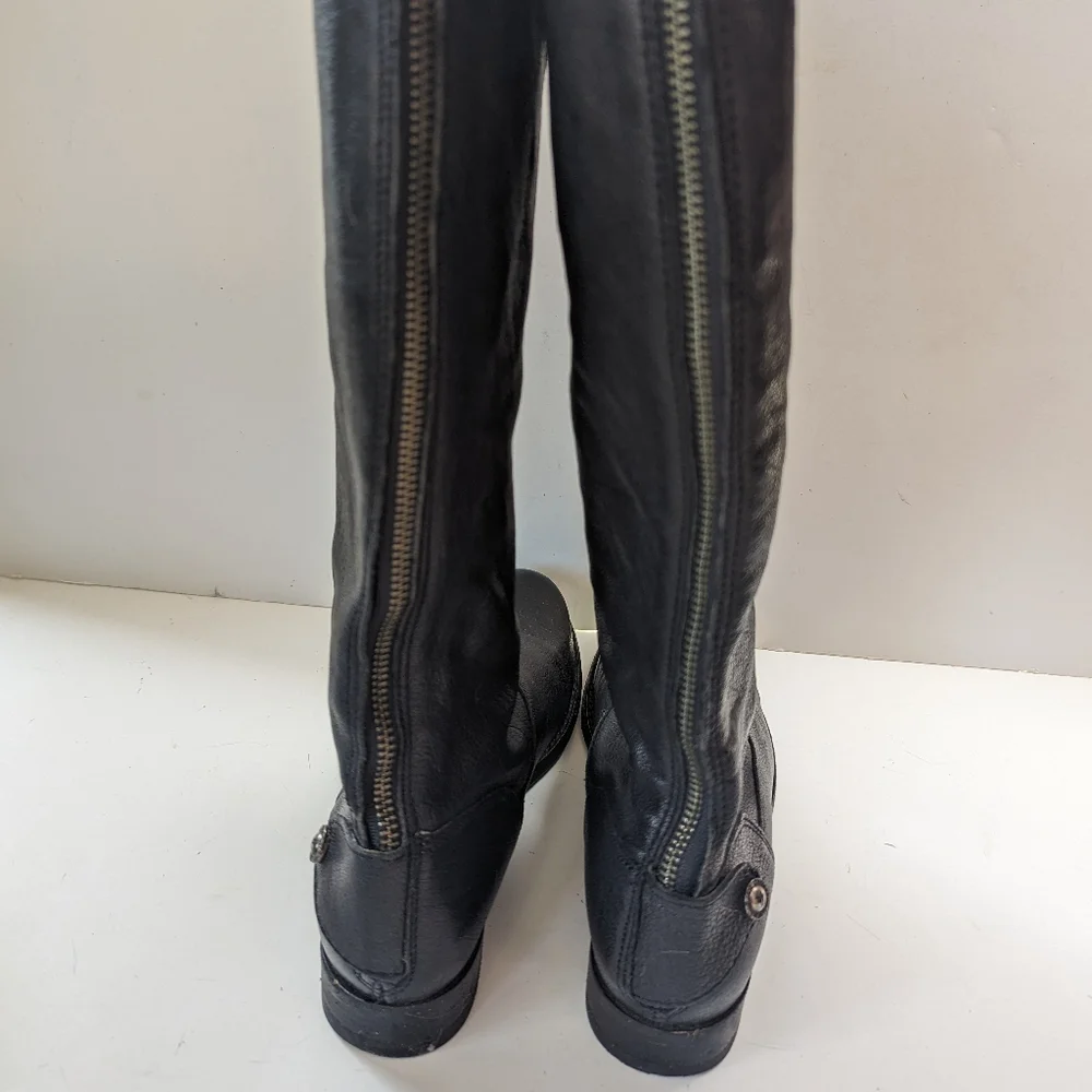 Frye Boots Women's 5.5 B Tall Black Leather back Zipper Low Heel